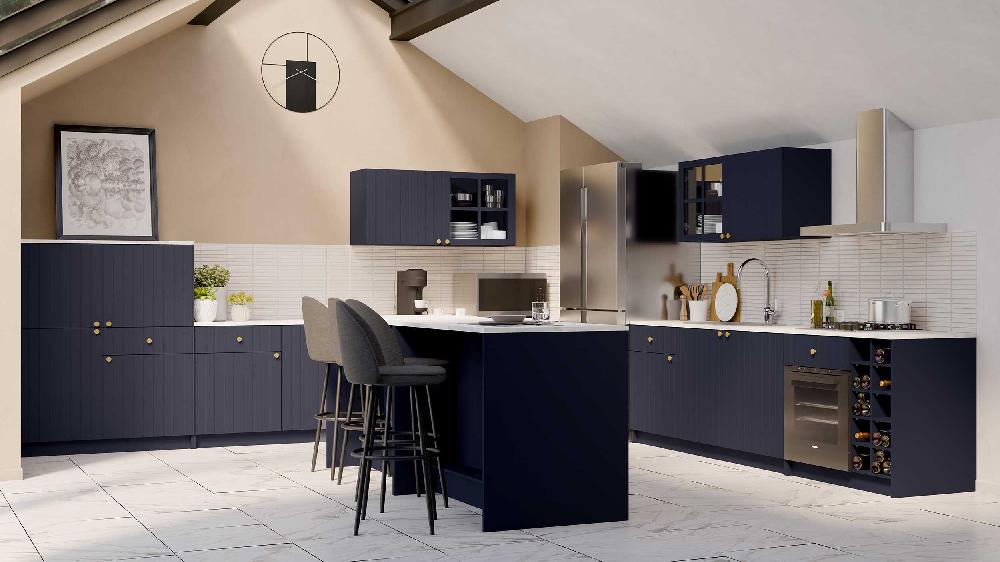 Emob Keukenkast Chester - 1 Deur & 1 Lade - Met Flessenrek - Indigo/marmer