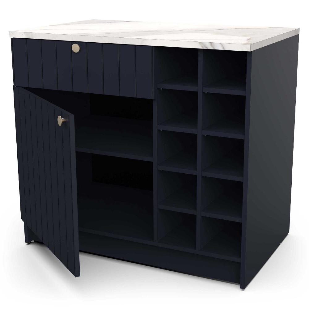 Emob Keukenkast Chester - 1 Deur & 1 Lade - Met Flessenrek - Indigo/marmer