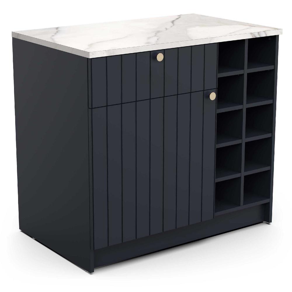 emob Keukenkast Chester - 1 deur & 1 lade - met flessenrek - indigo/marmer