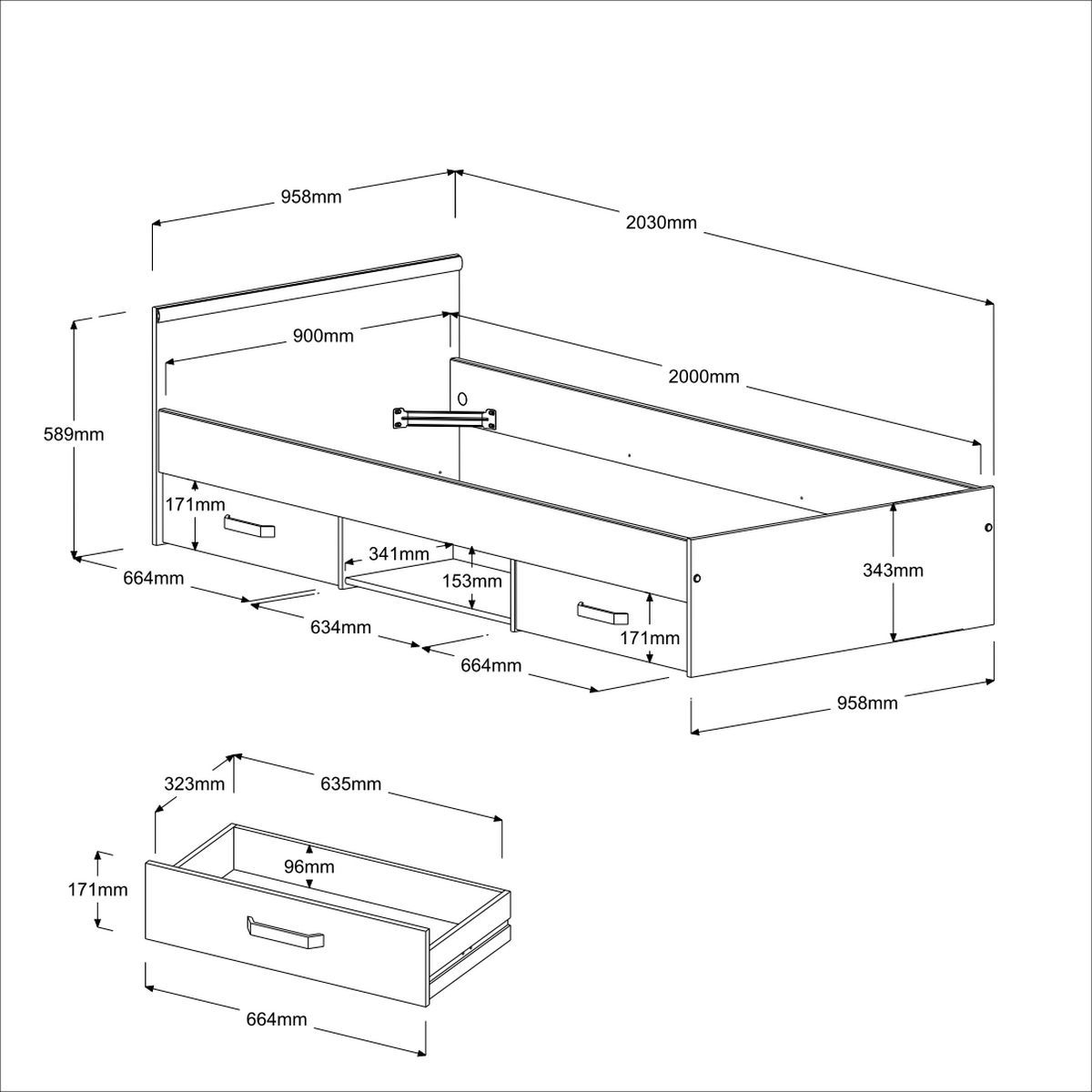 Emob Kinderbed Alma 90x200 Met Opbergruimte - Eikdecor