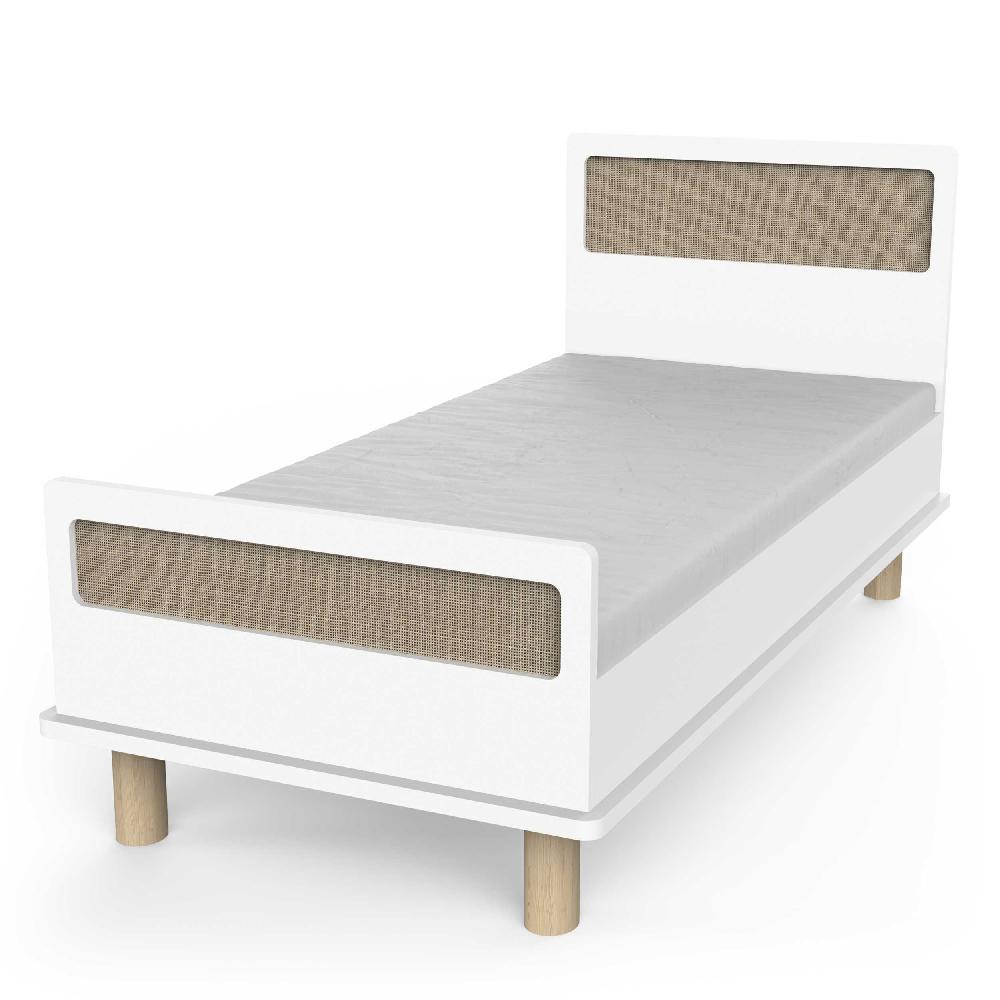 Emob Kinderbed Ochna - 90x190/200cm - Met Lattenbodem - Wit/rotan