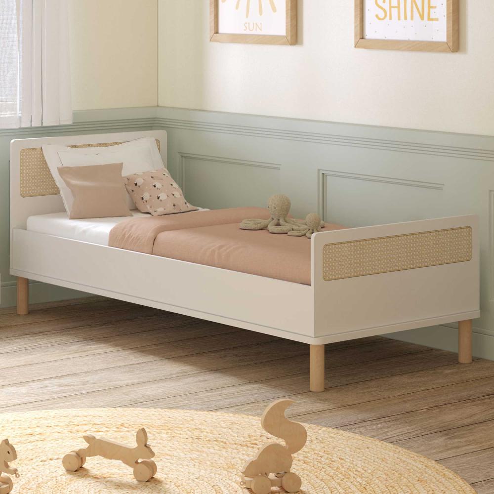 emob Kinderbed Ochna - 90x190/200cm - met lattenbodem - wit/rotan