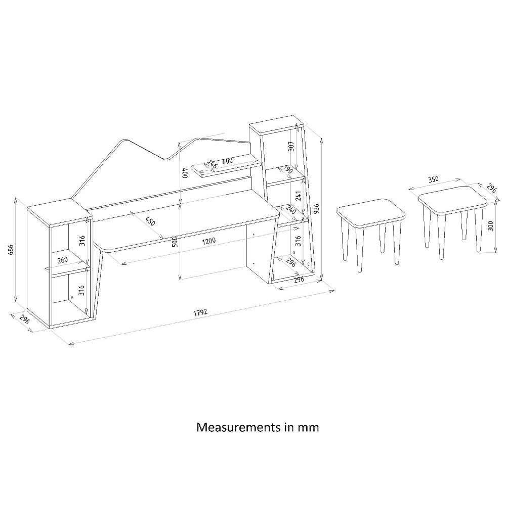 Emob Kinderbureau Yuna - Met Opbergruimte - Met Krukjes - Wit/eikdecor