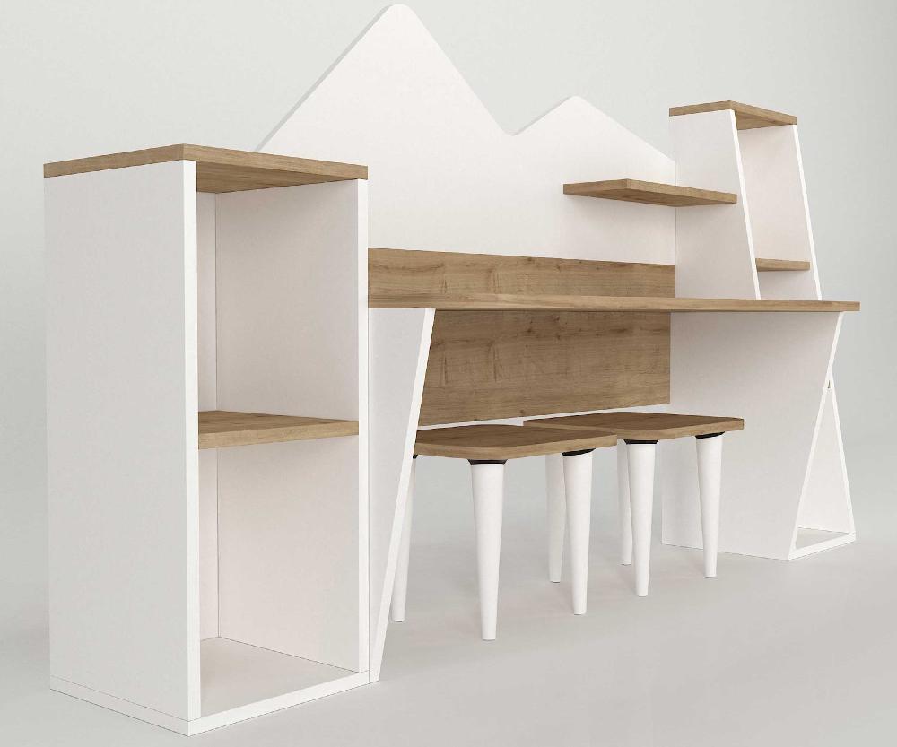 Emob Kinderbureau Yuna - Met Opbergruimte - Met Krukjes - Wit/eikdecor