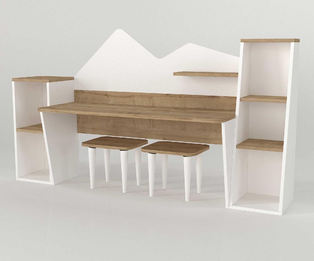 Emob Kinderbureau Yuna - Met Opbergruimte - Met Krukjes - Wit/eikdecor