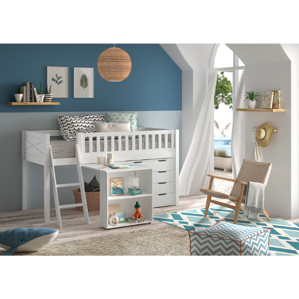Emob Kinderkamerset Scott - Halfhoogslaper Commode & Bureau - Wit