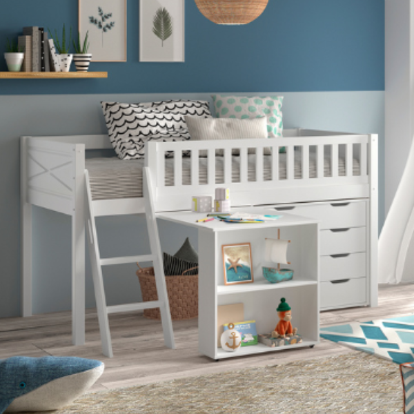 emob Kinderkamerset Scott - Halfhoogslaper commode & bureau - Wit