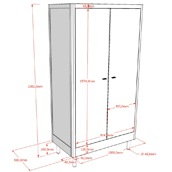 Emob Kledingkast Forrest - 2 Deuren - Massief Beukenhout - Wit