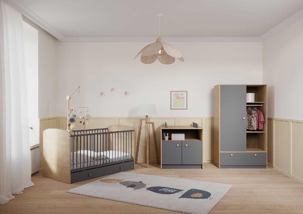 Emob Kledingkast Gamin - 1 Deur & 1 Lade - Eikdecor/donkergrijs