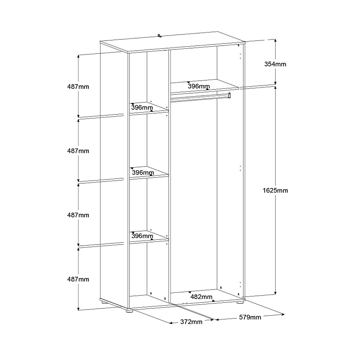Emob Kledingkast Hardy - 100x50x204cm - 2 Deuren - Wit/eikdecor