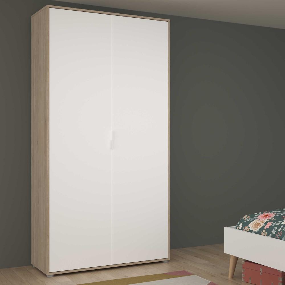emob Kledingkast Hardy - 100x50x204cm - 2 deuren - wit/eikdecor