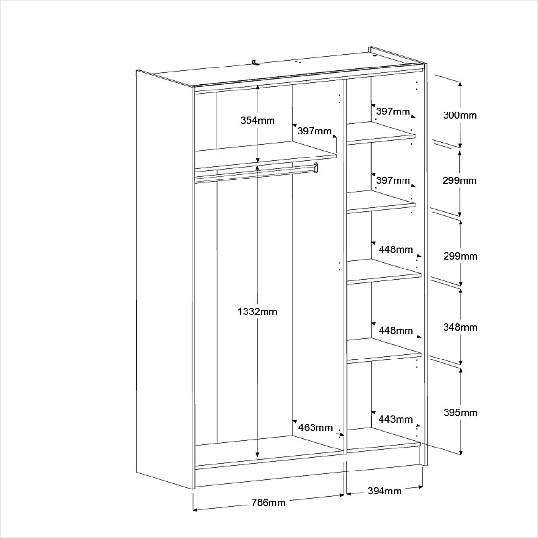 Emob Kledingkast Pallas - 123x50x184cm - 4 Deuren - Wit/eikdecor