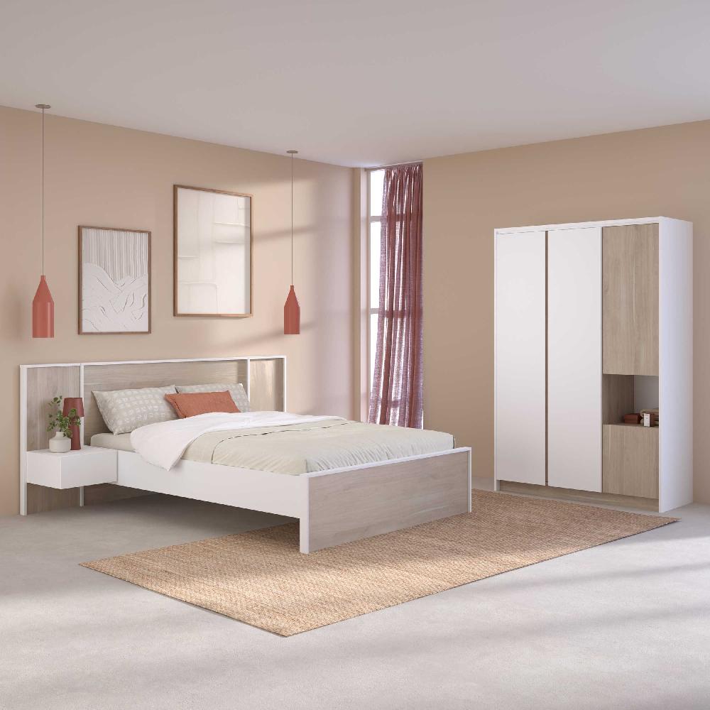 Emob Kledingkast Pallas - 123x50x184cm - 4 Deuren - Wit/eikdecor