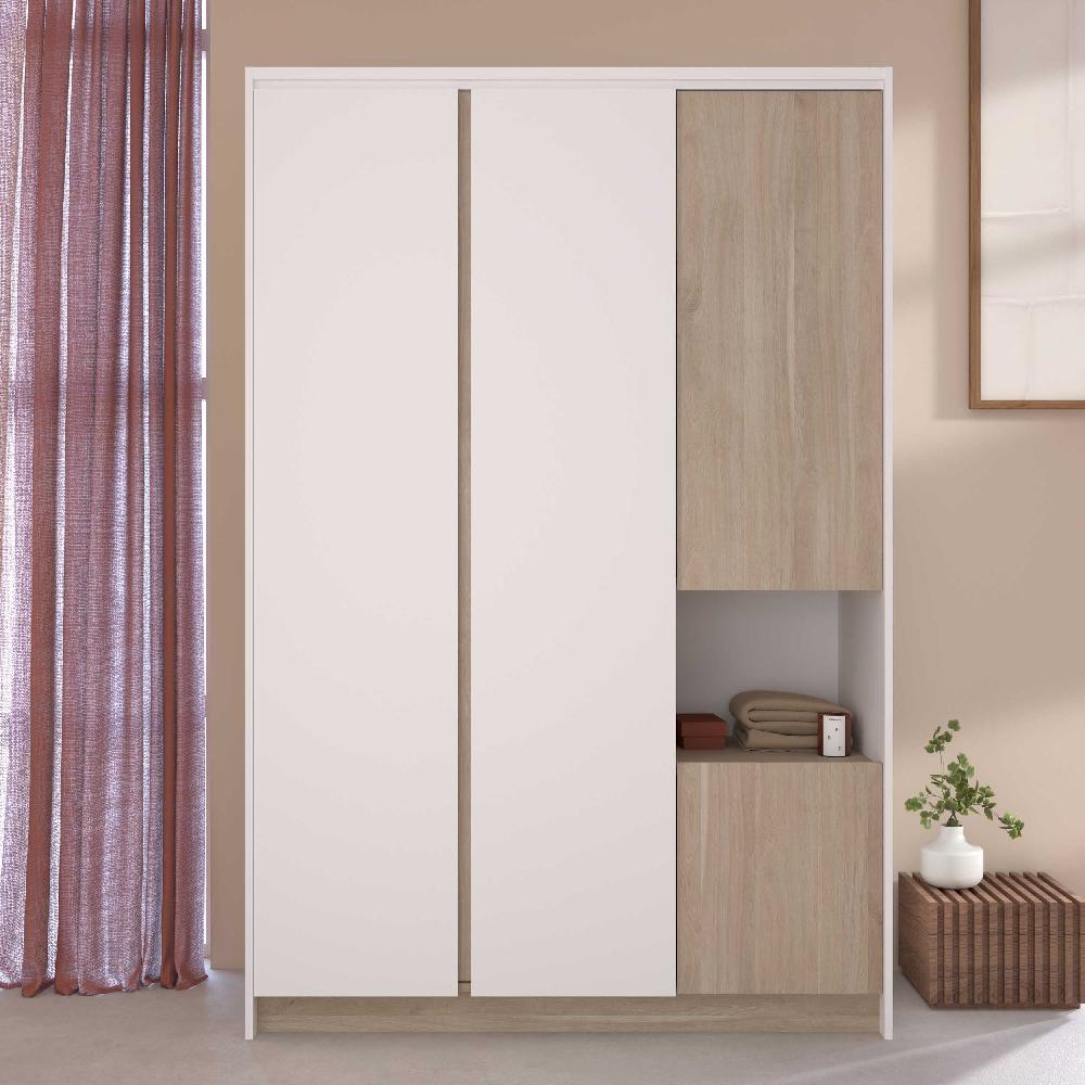emob Kledingkast Pallas - 123x50x184cm - 4 deuren - wit/eikdecor