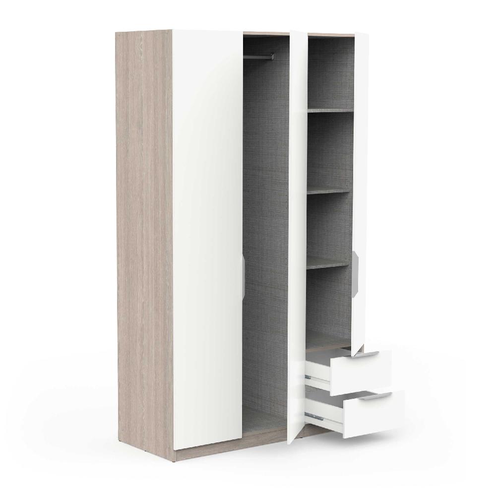 Emob Kledingkast Siebert - 119x51x20cm - 3 Deuren & 2 Lades - Wit/eikdecor