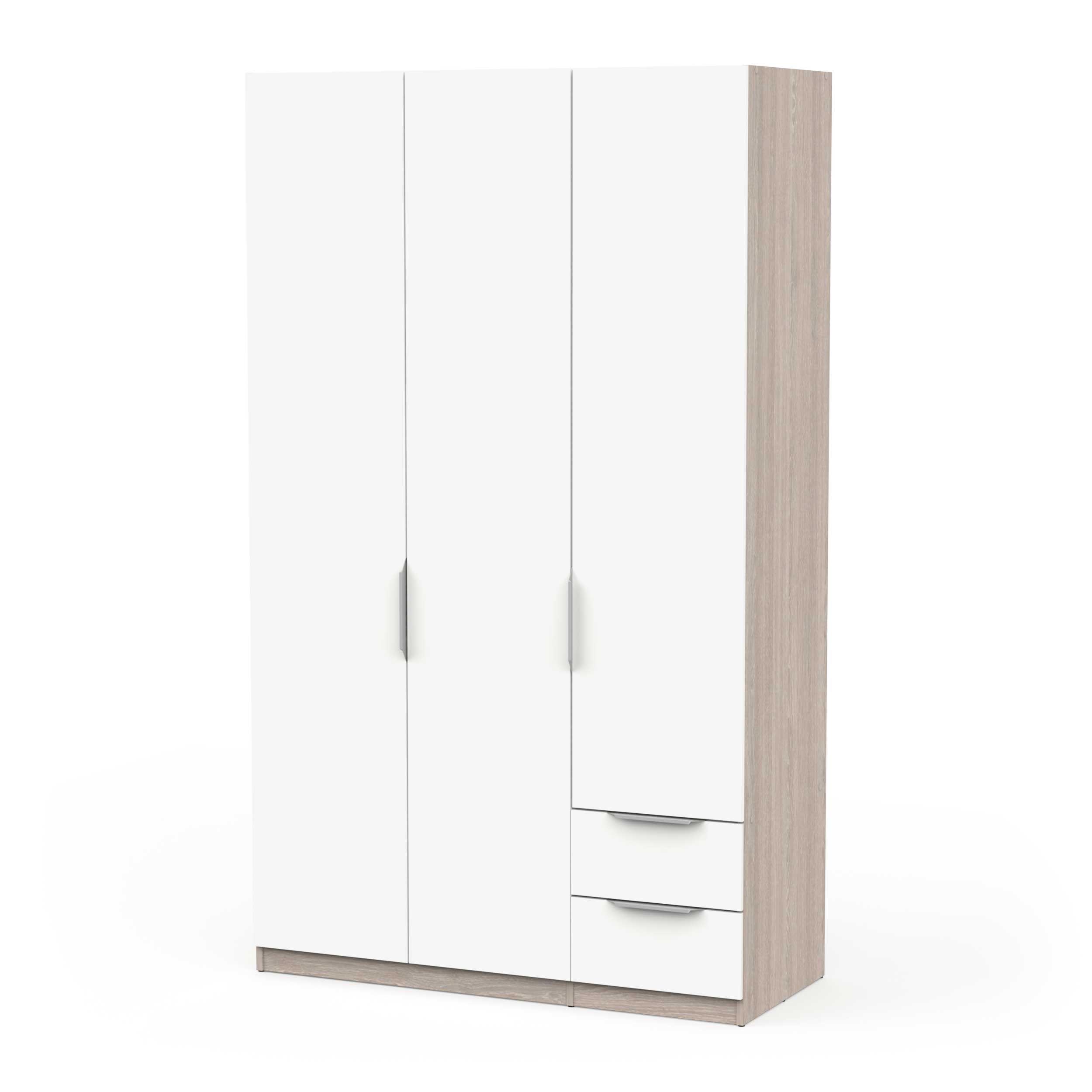 Emob Kledingkast Siebert - 119x51x20cm - 3 Deuren & 2 Lades - Wit/eikdecor