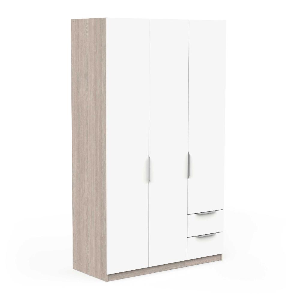 emob Kledingkast Siebert - 119x51x20cm - 3 deuren & 2 lades - wit/eikdecor
