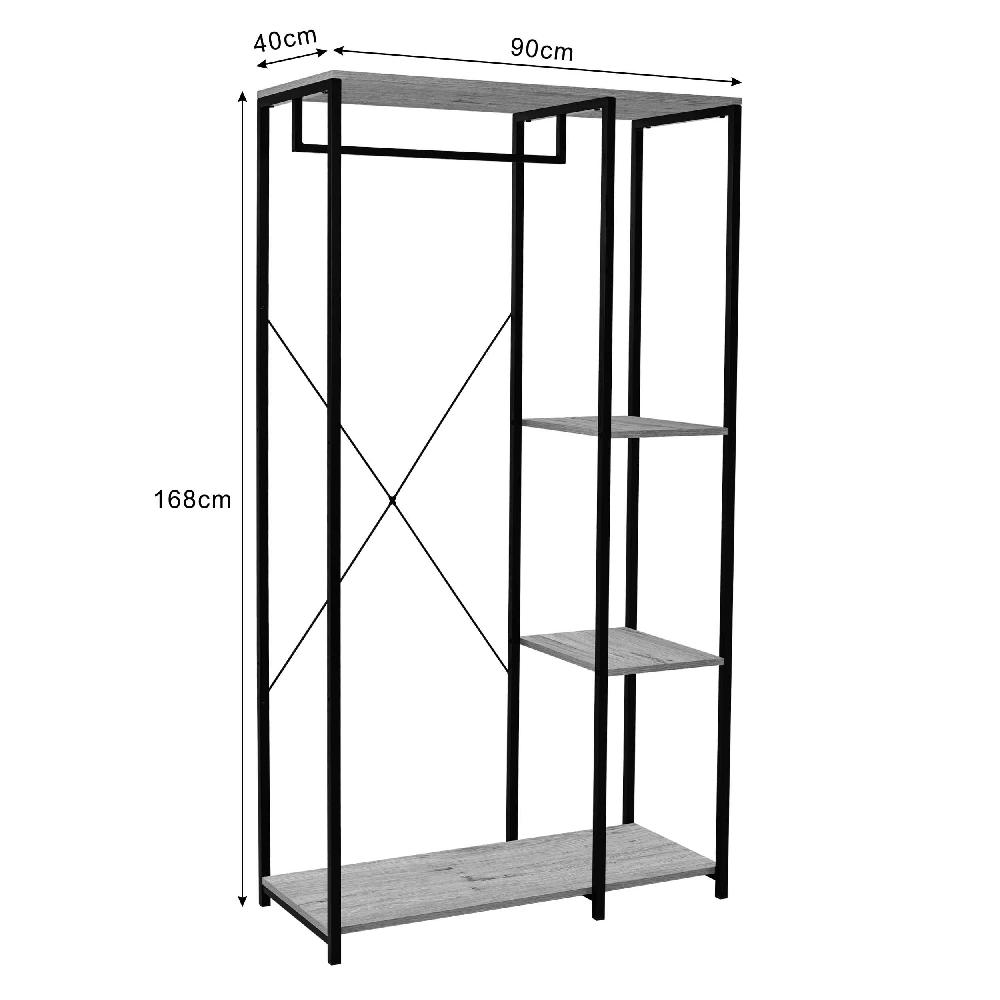 Emob Kledingrek Alizee - 90x40x167cm - Met Kledingroede & 2 Legplanken - Eikdecor/zwart