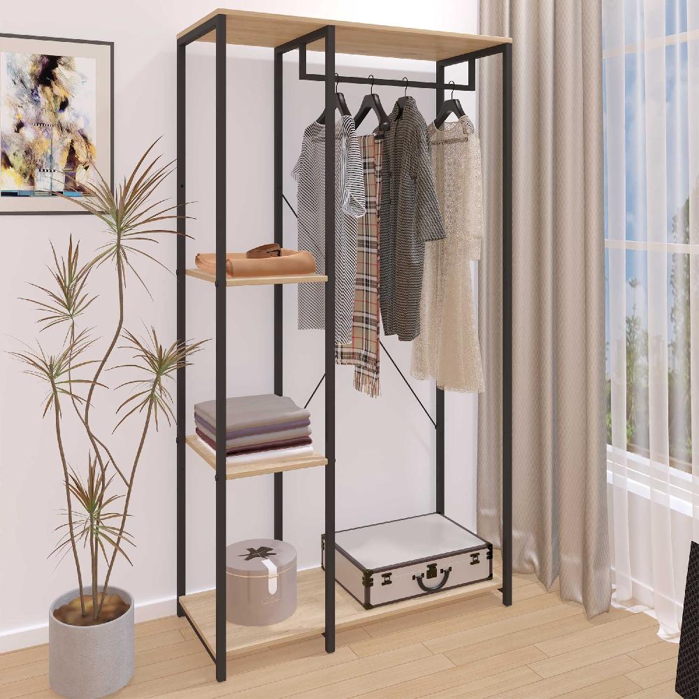 emob Kledingrek Alizee - 90x40x167cm - met kledingroede & 2 legplanken - eikdecor/zwart