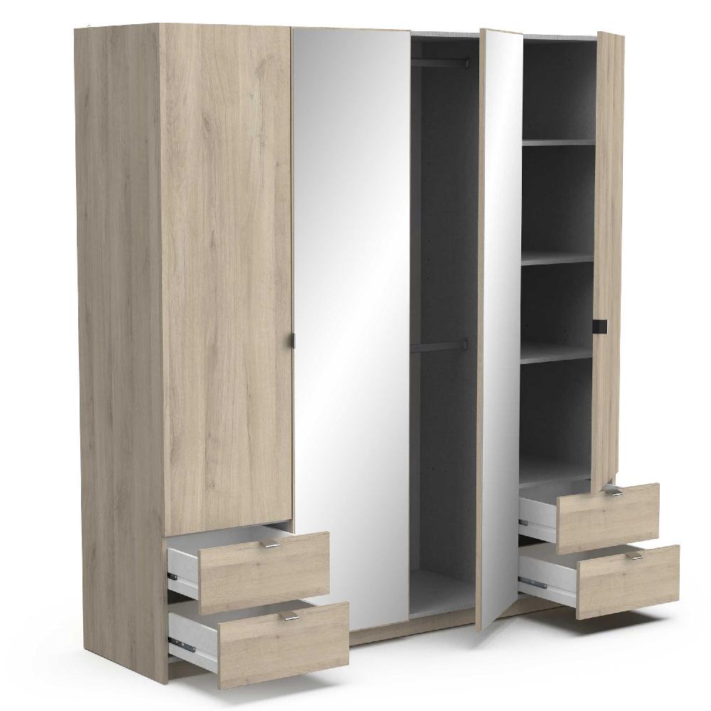 Emob Kleerkast Melinda 4 Draaideuren 4 Lades 6 Legplanken En 2 Kledingroedes-eikdecor