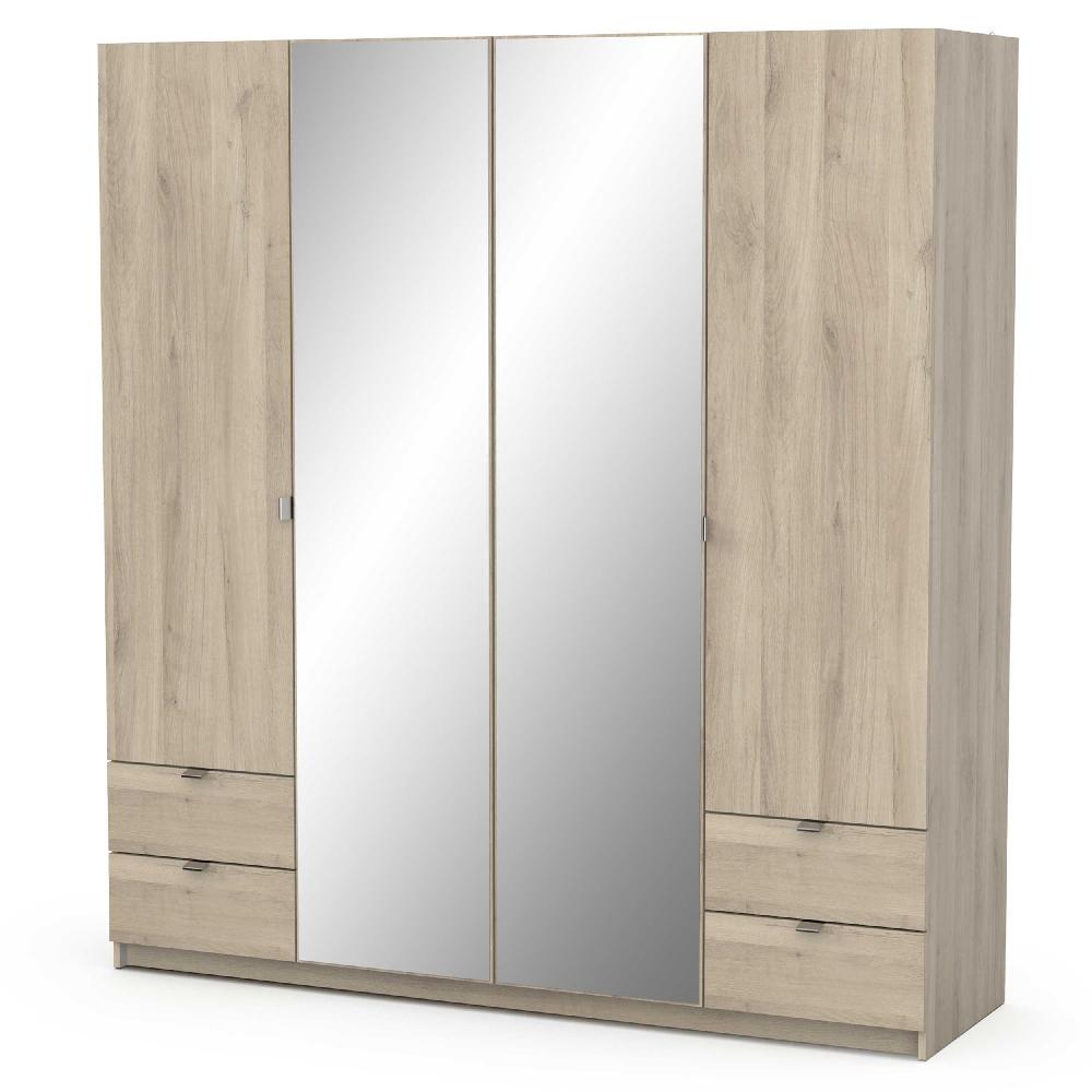 emob Kleerkast Melinda 4 draaideuren 4 lades 6 legplanken en 2 kledingroedes-eikdecor