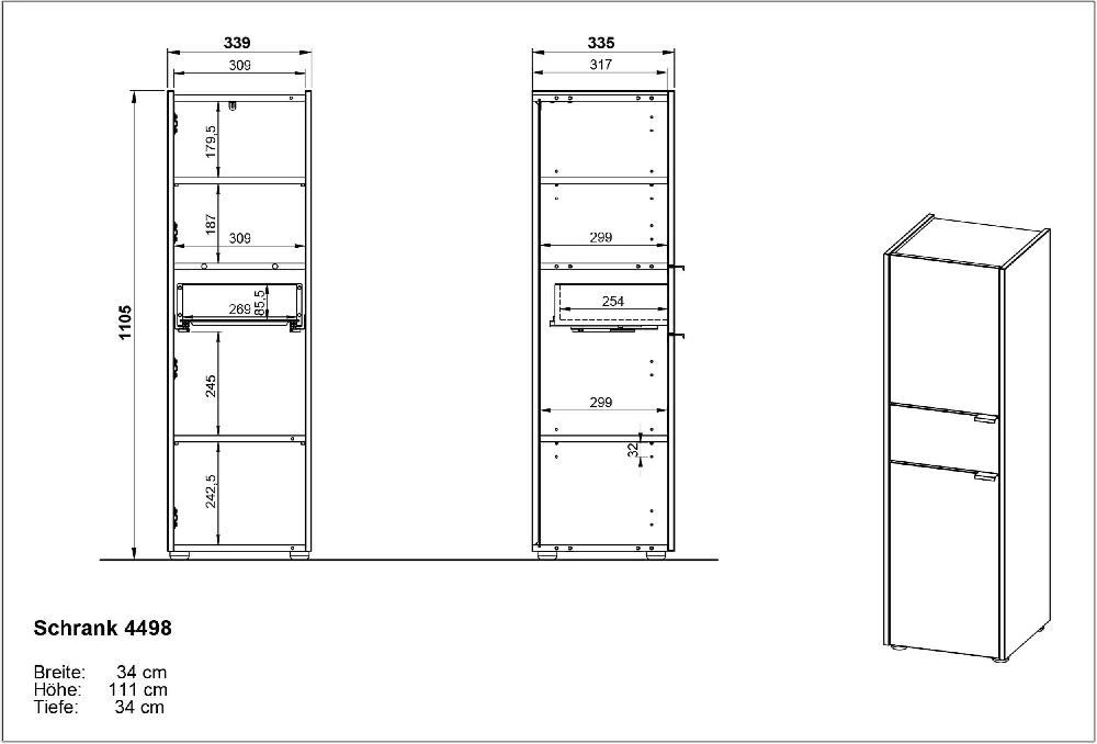 Emob Kolomkast Ferrano - 2 Deuren & 1 Lade - Grafiet/eikdecor