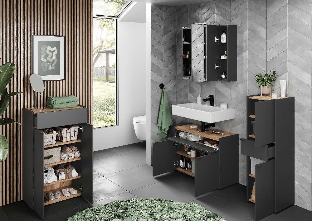 Emob Kolomkast Ferrano - 2 Deuren & 1 Lade - Grafiet/eikdecor