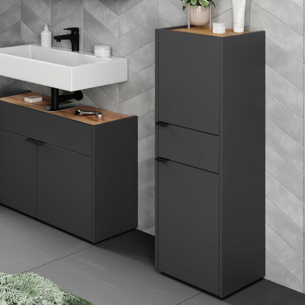 emob Kolomkast Ferrano - 2 deuren & 1 lade - grafiet/eikdecor