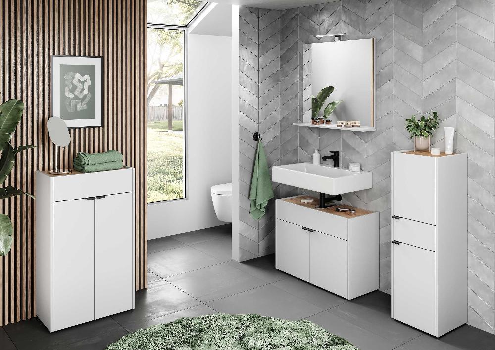 Emob Kolomkast Ferrano - 2 Deuren & 1 Lade - Wit/eikdecor