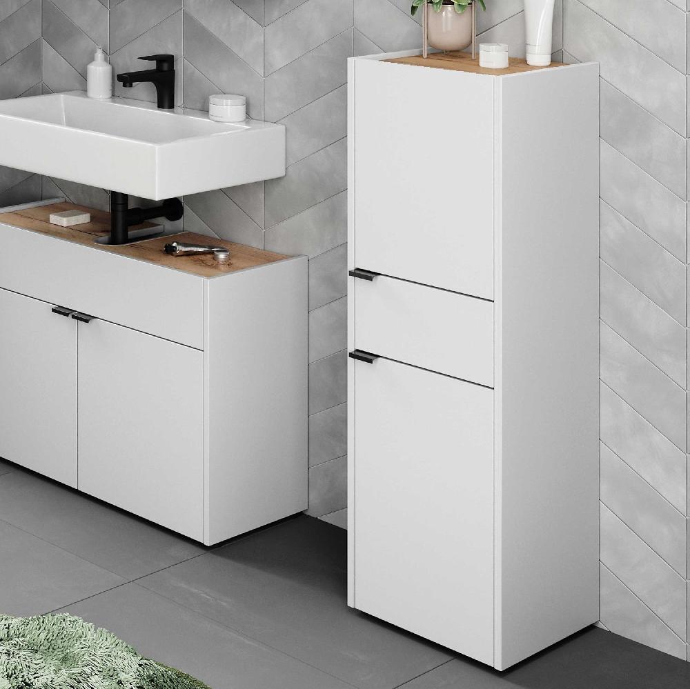 emob Kolomkast Ferrano - 2 deuren & 1 lade - wit/eikdecor