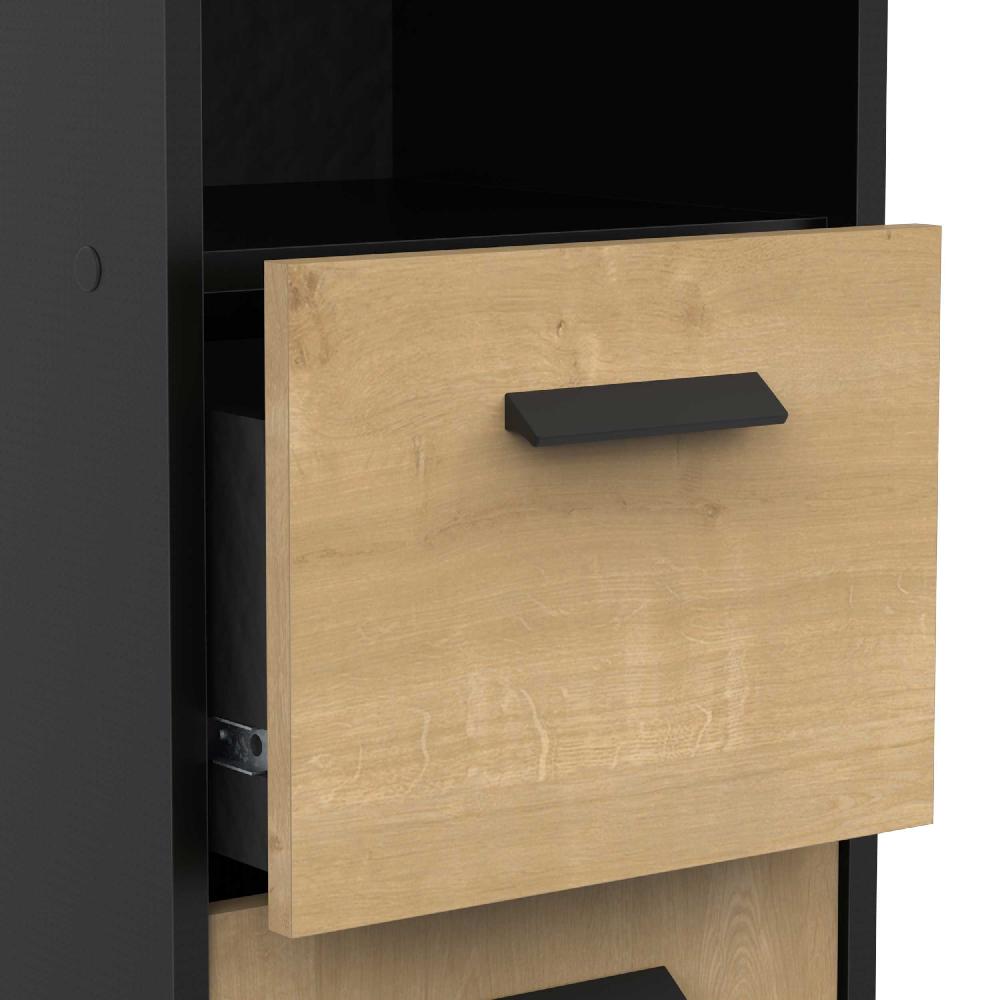 Emob Kolomkast Marlin - 34x33x185cm - 2 Deuren & 1 Lade - Eikdecor/zwart