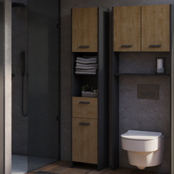 emob Kolomkast Marlin - 34x33x185cm - 2 deuren & 1 lade - eikdecor/zwart