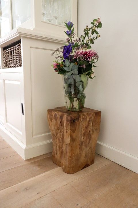 Emob Kruk Block Vierkant – Teak Boomstam Met Natuurlijke Vorm