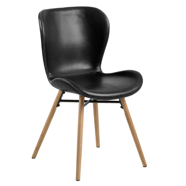 emob Kunstlederen stoel Tilda met schuine poten - zwart/eik
