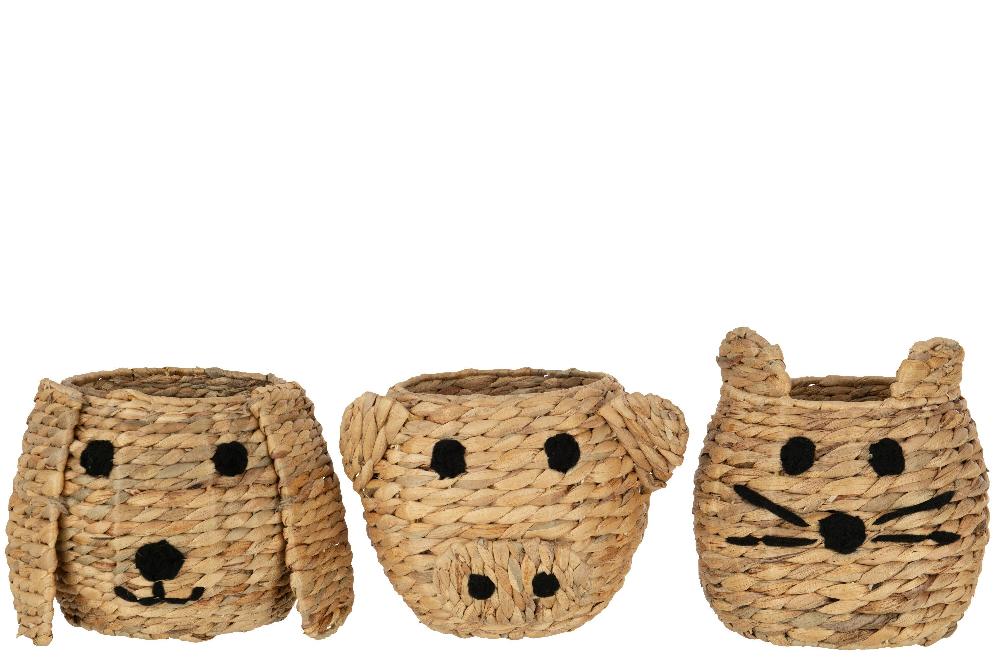 emob Mand kat/hond/varken waterhyacinth naturel assortiment van 3