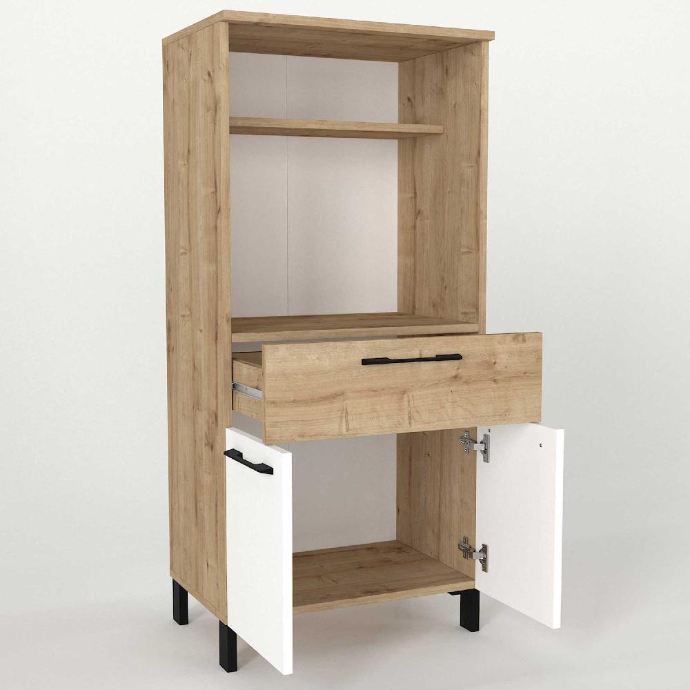 Emob Microgolfkast Tegan - 60x40x130cm - 2 Deuren & 1 Lade - Eikdecor/wit