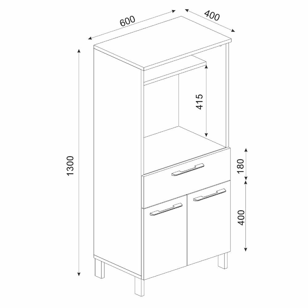 Emob Microgolfkast Tegan - 60x40x130cm - 2 Deuren & 1 Lade - Eikdecor/wit