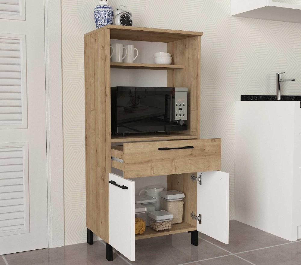 Emob Microgolfkast Tegan - 60x40x130cm - 2 Deuren & 1 Lade - Eikdecor/wit