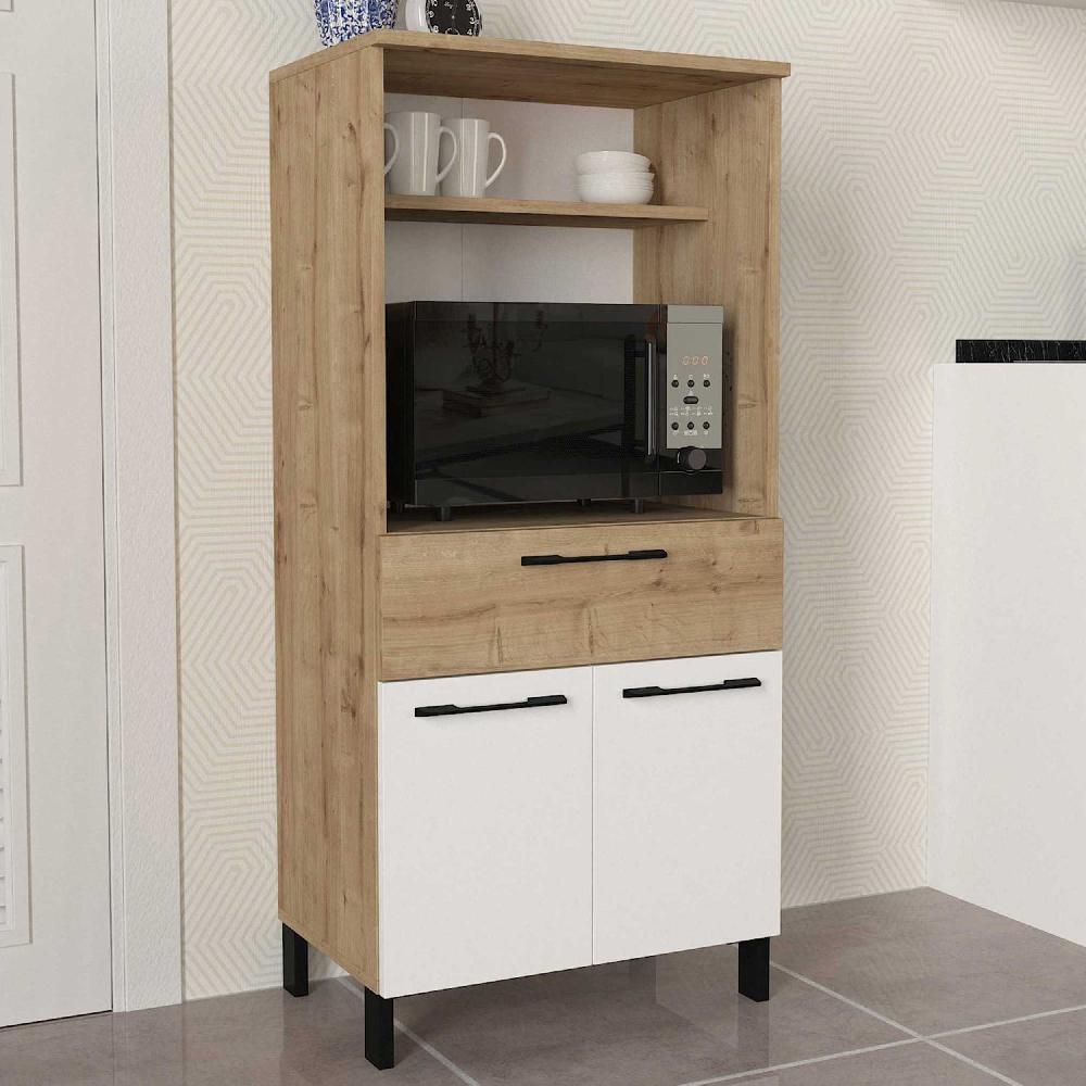 emob Microgolfkast Tegan - 60x40x130cm - 2 deuren & 1 lade - eikdecor/wit