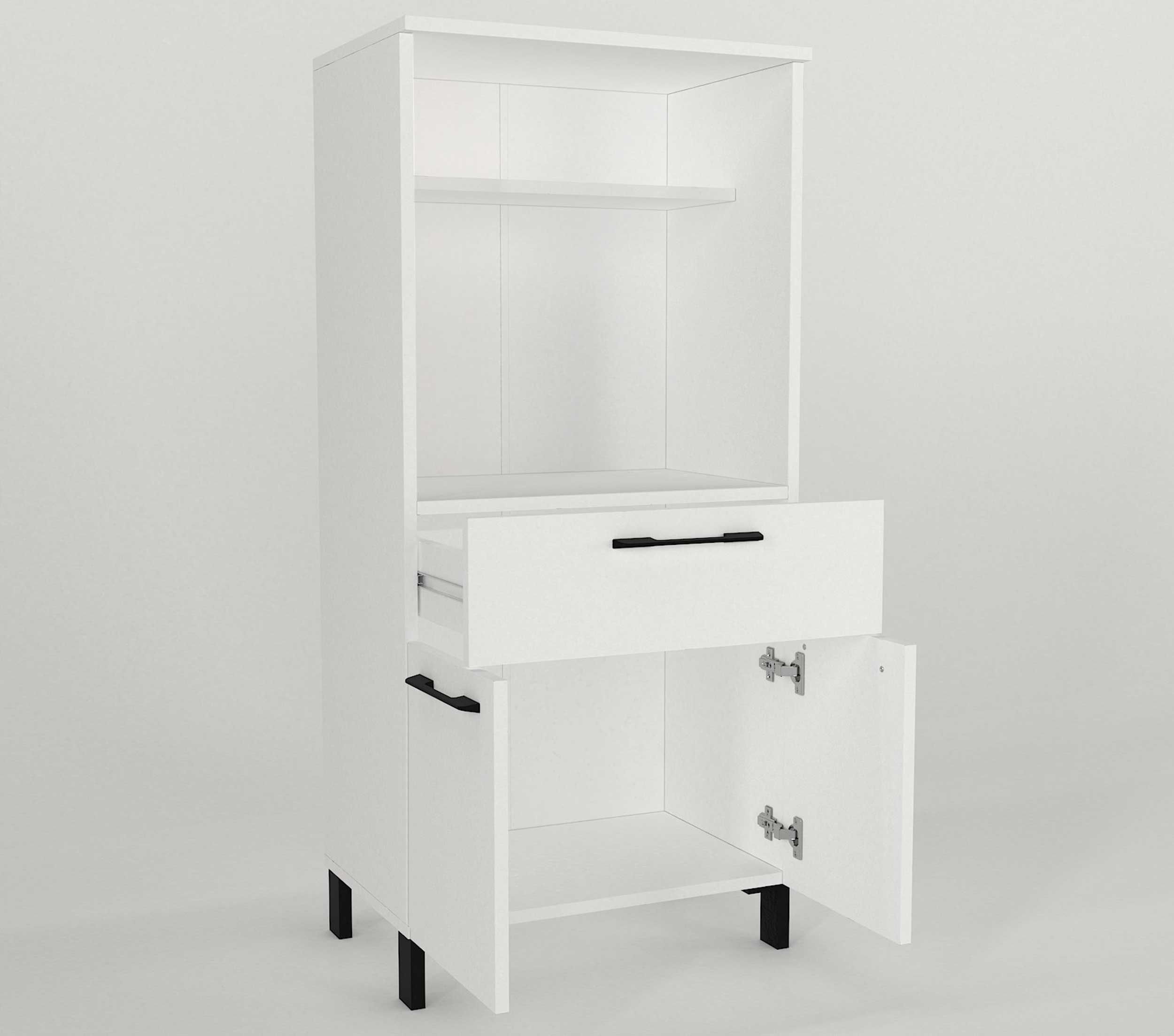 Emob Microgolfkast Tegan - 60x40x130cm - 2 Deuren & 1 Lade - Wit