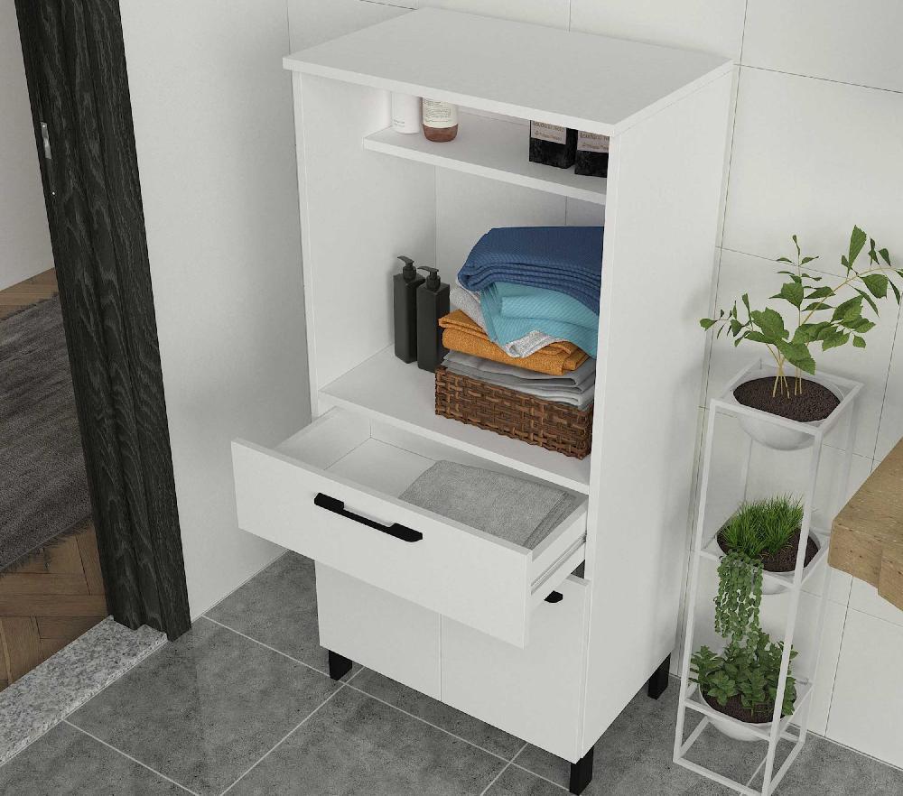 Emob Microgolfkast Tegan - 60x40x130cm - 2 Deuren & 1 Lade - Wit