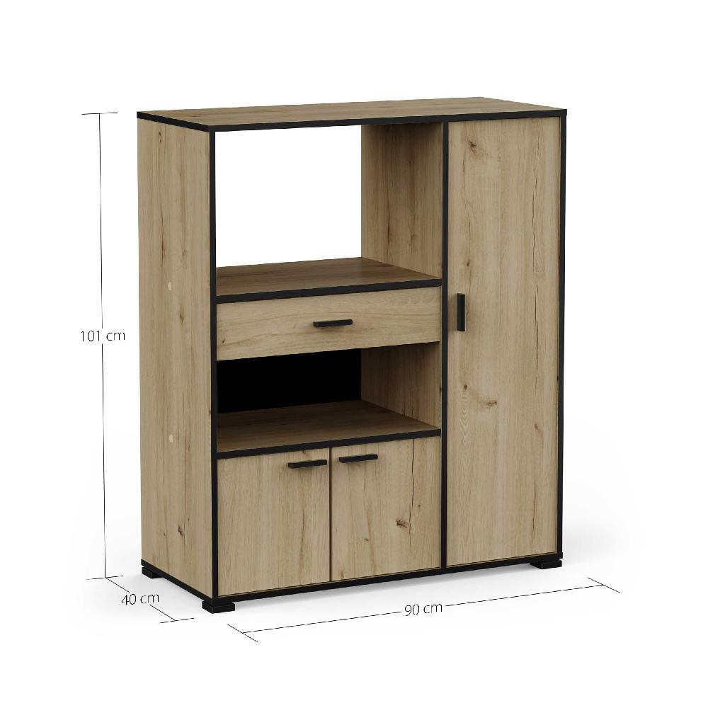 Emob Microgolfkast Zira - 90x40x107cm - 3 Deuren & 1 Lade - Eikdecor/zwart