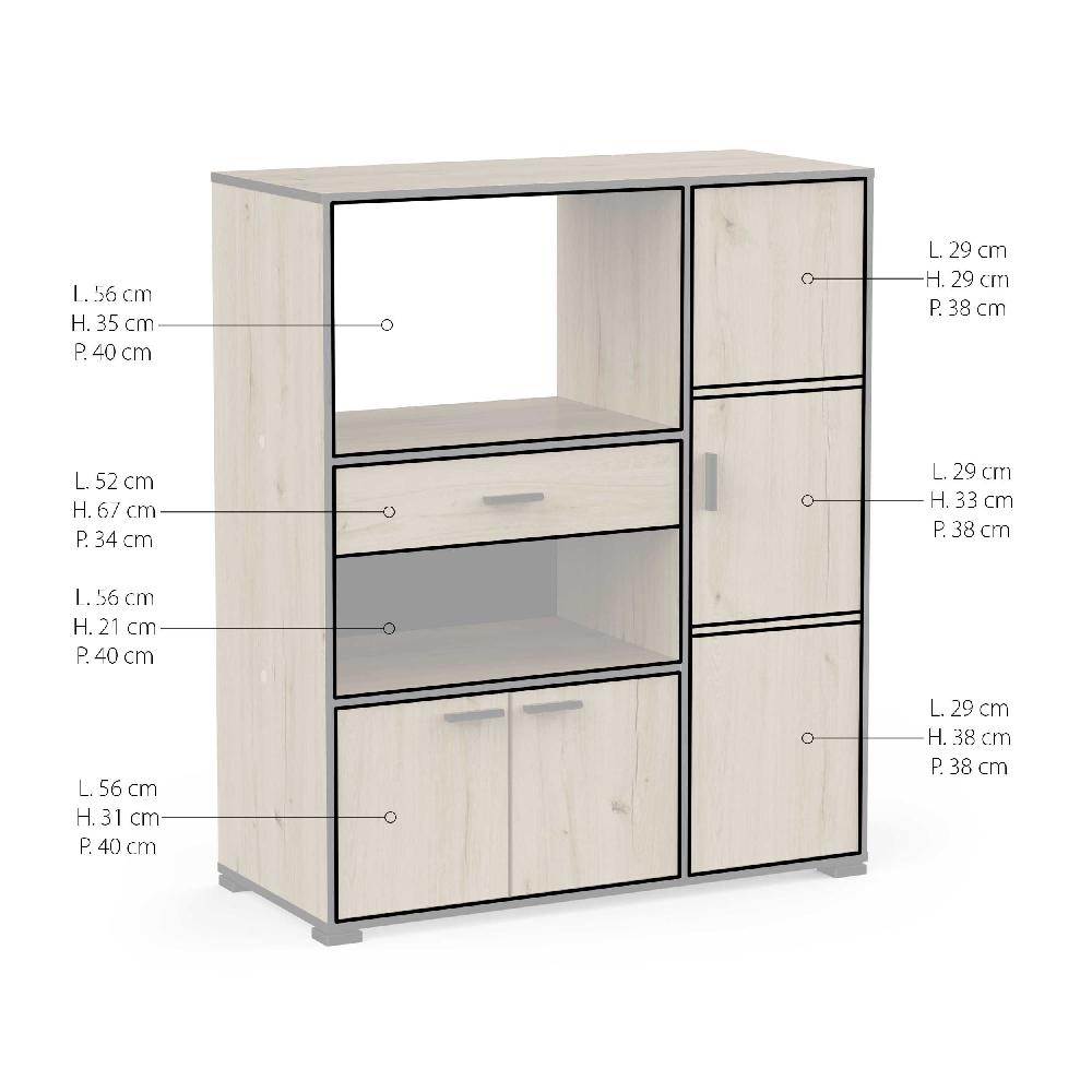 Emob Microgolfkast Zira - 90x40x107cm - 3 Deuren & 1 Lade - Eikdecor/zwart