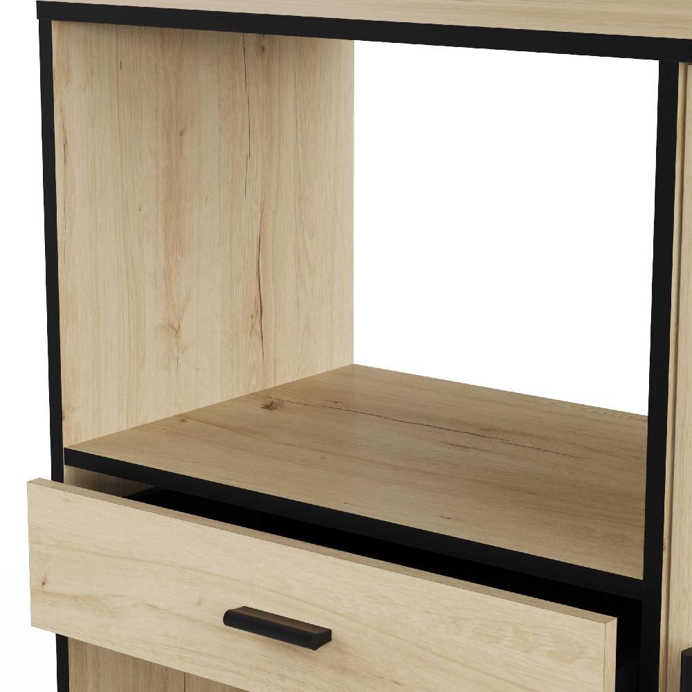 Emob Microgolfkast Zira - 90x40x107cm - 3 Deuren & 1 Lade - Eikdecor/zwart