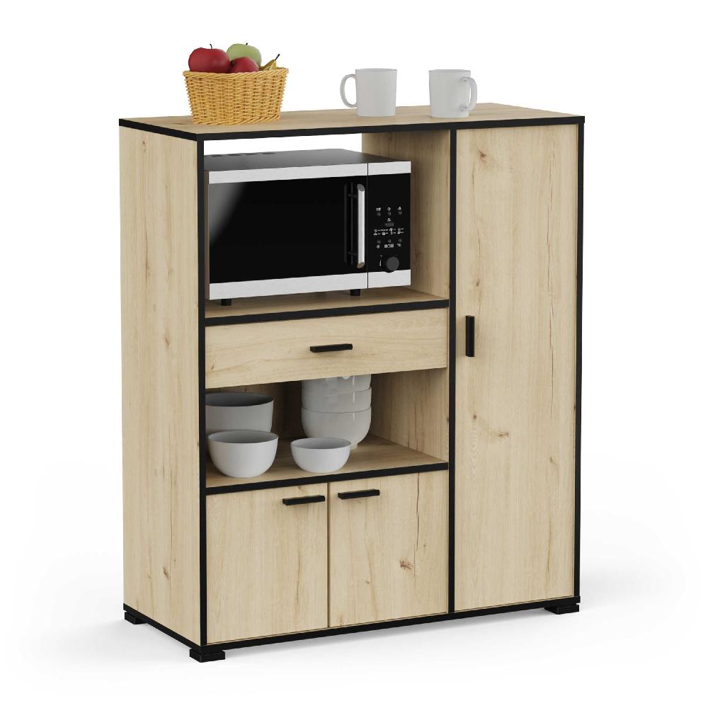 emob Microgolfkast Zira - 90x40x107cm - 3 deuren & 1 lade - eikdecor/zwart