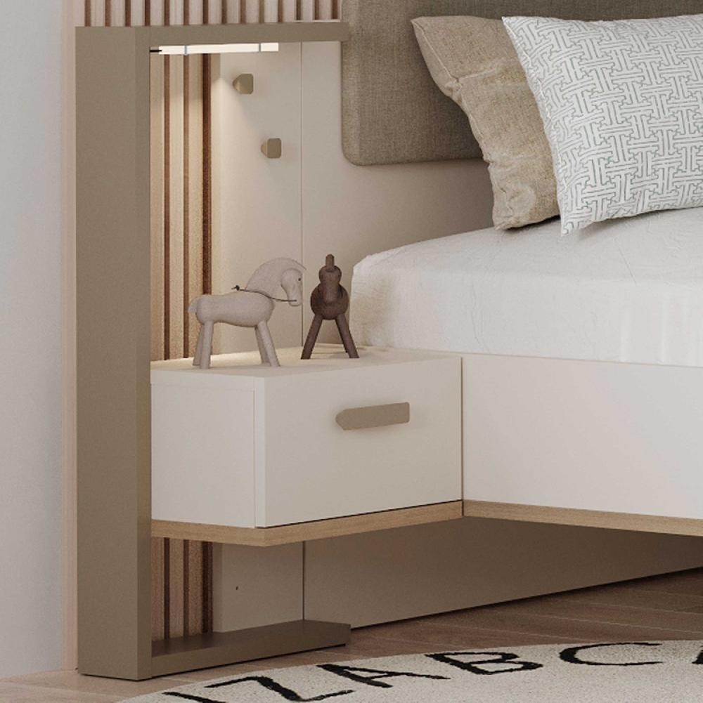 emob Nachtkastje Camillia - met lade - met ledverlichting - beige/grijs