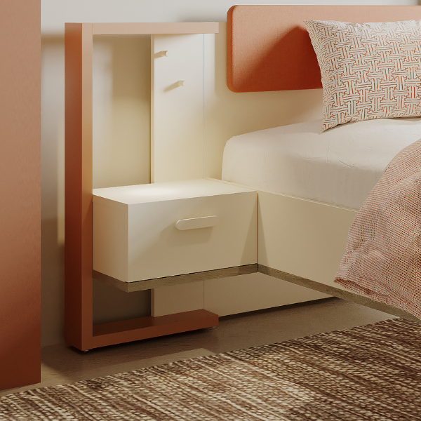 emob Nachtkastje Camillia - met lade - met ledverlichting - beige/terracotta