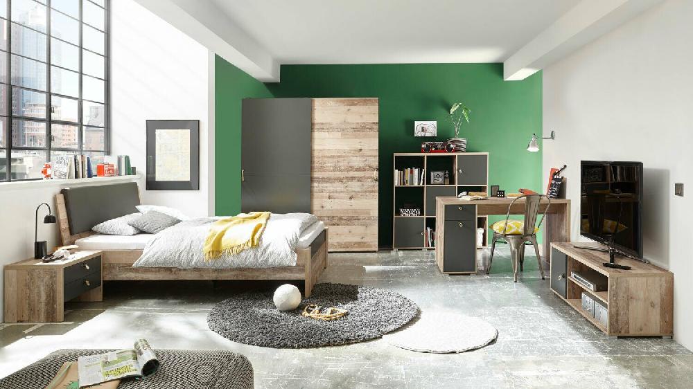 Emob Nachtkastje Moleskin Met 2 Lades - Antraciet/old Style