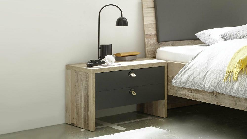 Emob Nachtkastje Moleskin Met 2 Lades - Antraciet/old Style