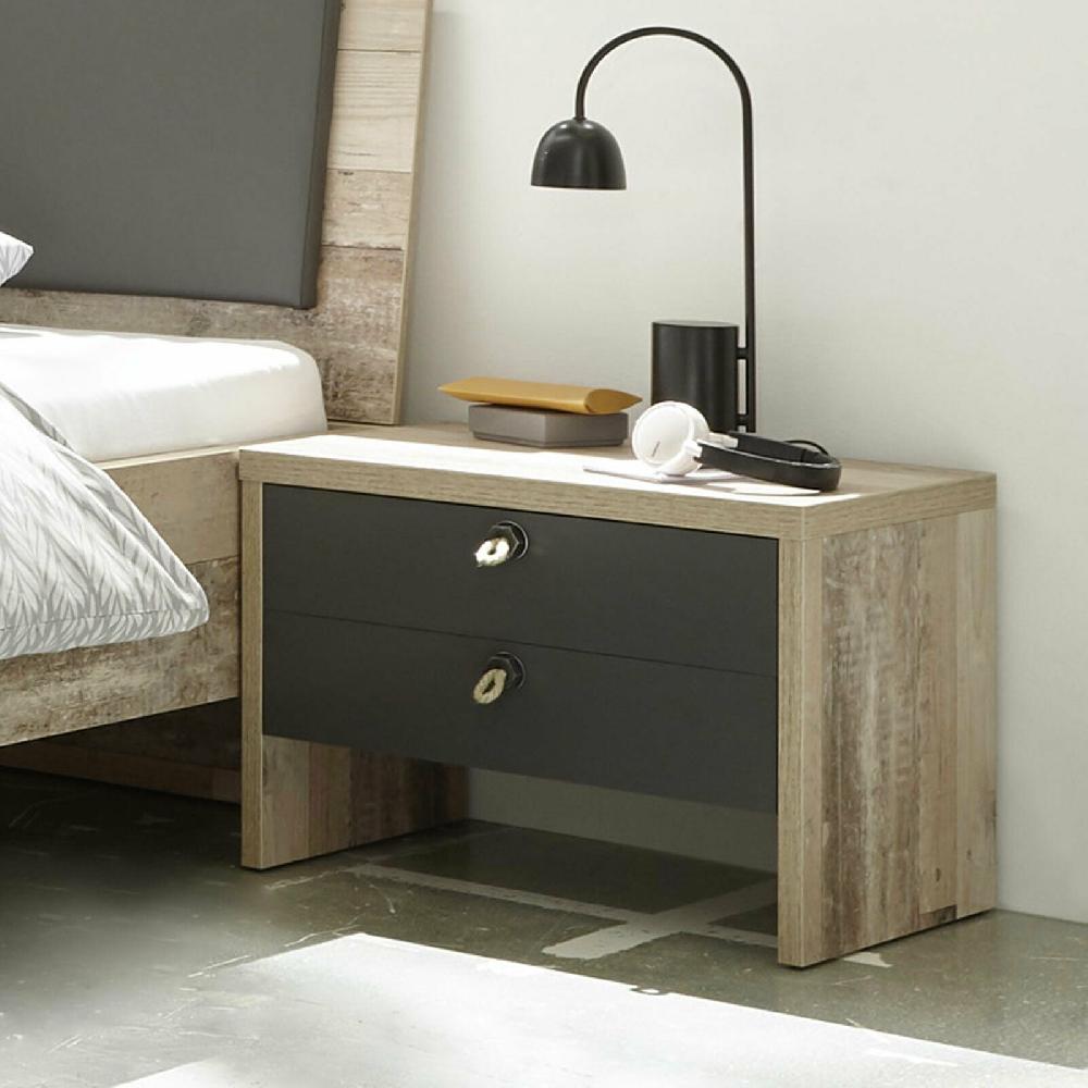 emob Nachtkastje Moleskin met 2 lades - antraciet/old style